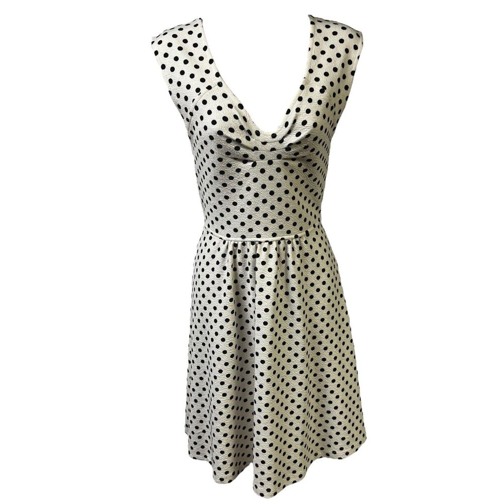 Postmark Anthropologie Dress Black White Polka Dot Stretch Mini BOHO Cutout SZ 6